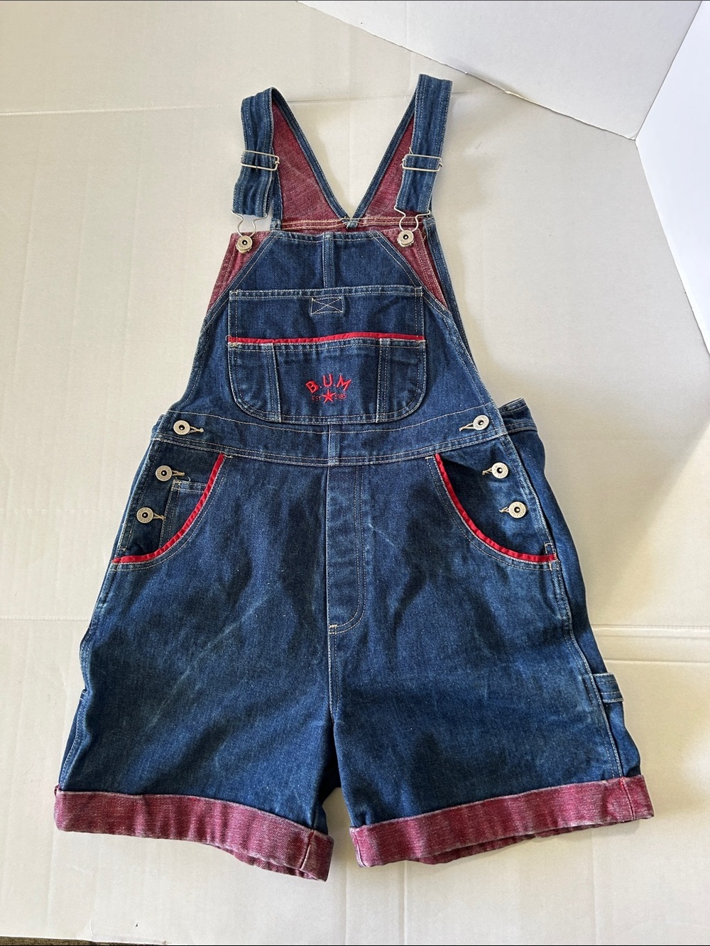 B.U.M. EQUIPMENT RARE VINTAGE SHORT CARPENTER STYLE OVERALLS SIZE S